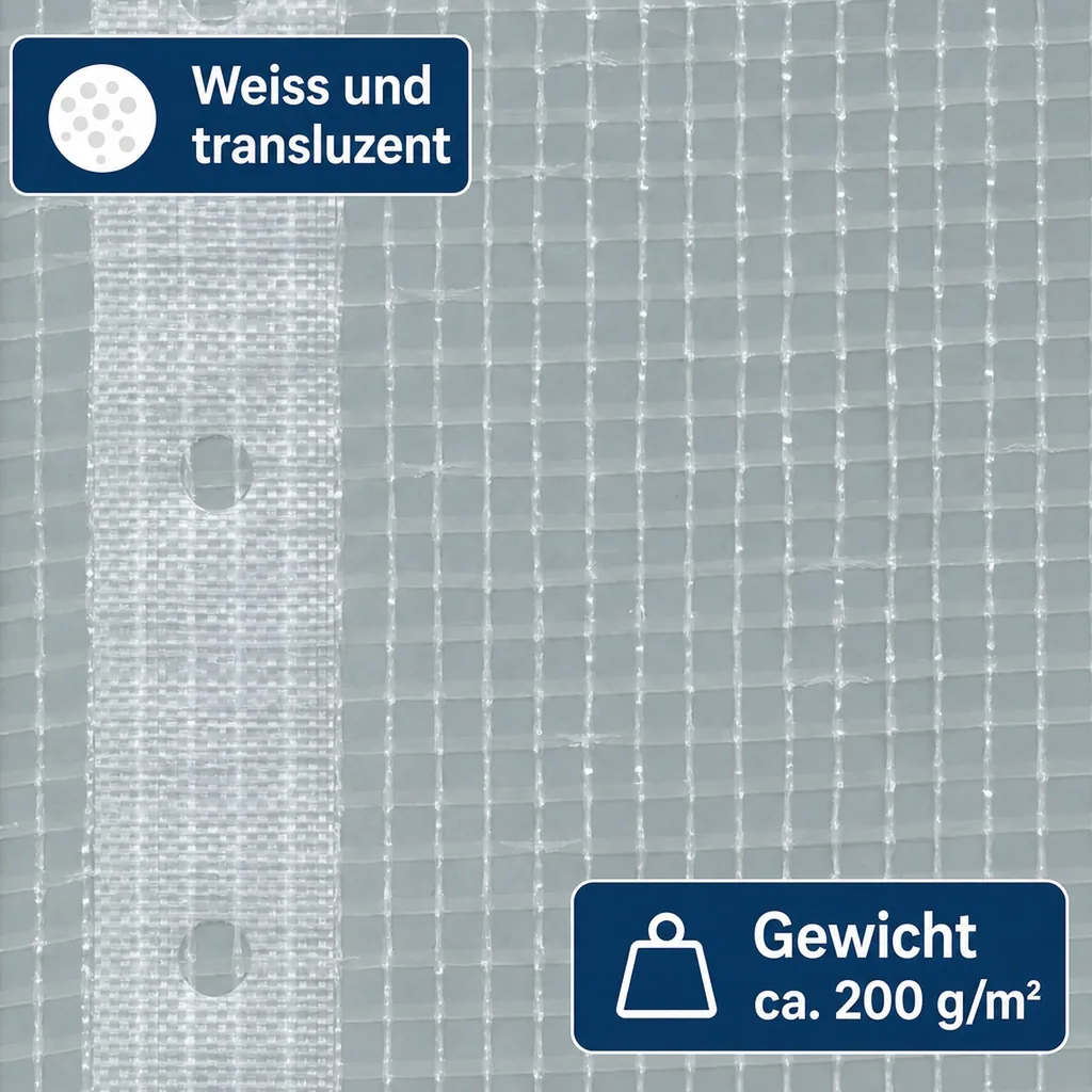 Gerüstplane, Gitterplane 1,10x20m, 200g/m², Weiss Transluzent, Reißfest, Wetterfest