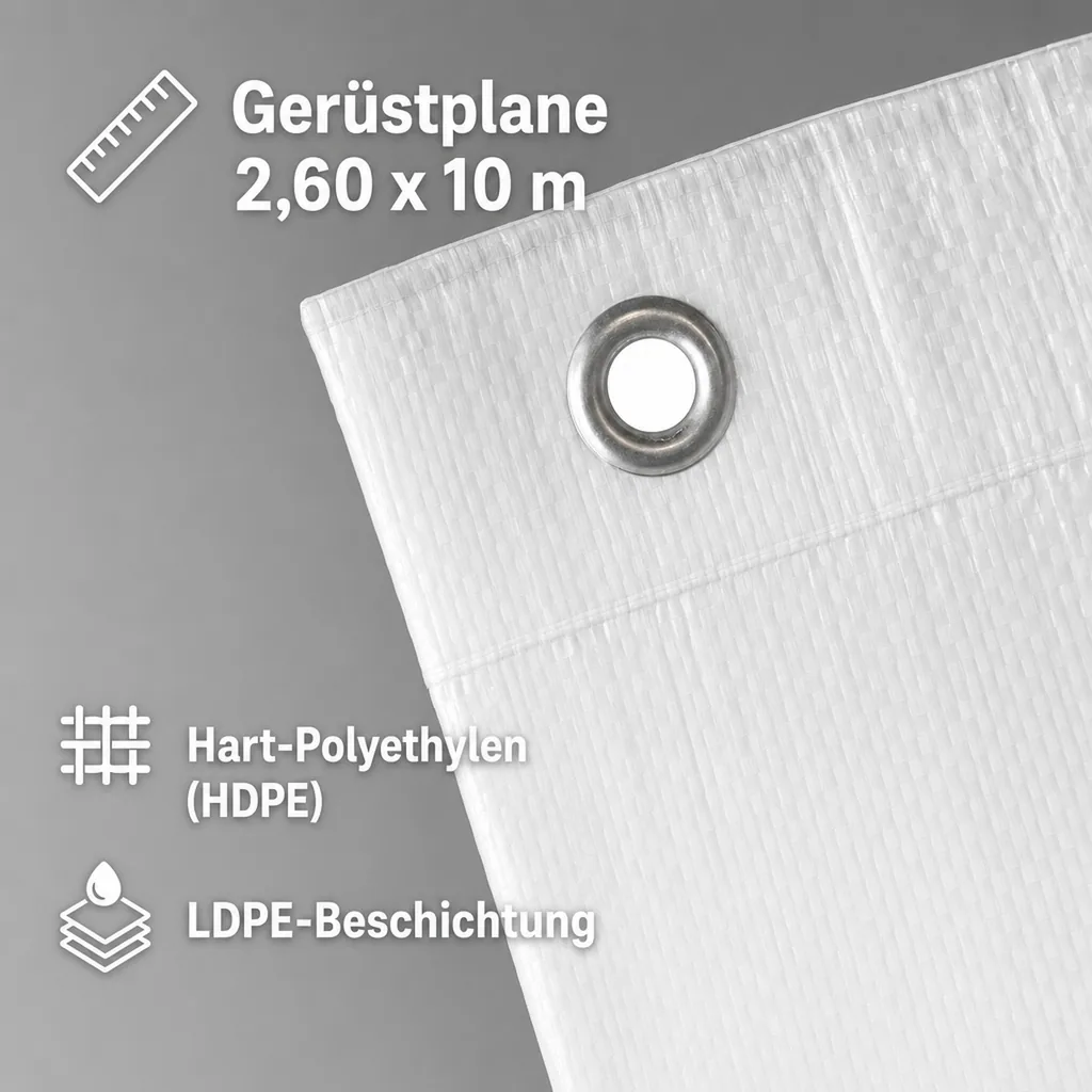 Gerüstplane 2,60 x 10 m 150 g/m² Weiss
