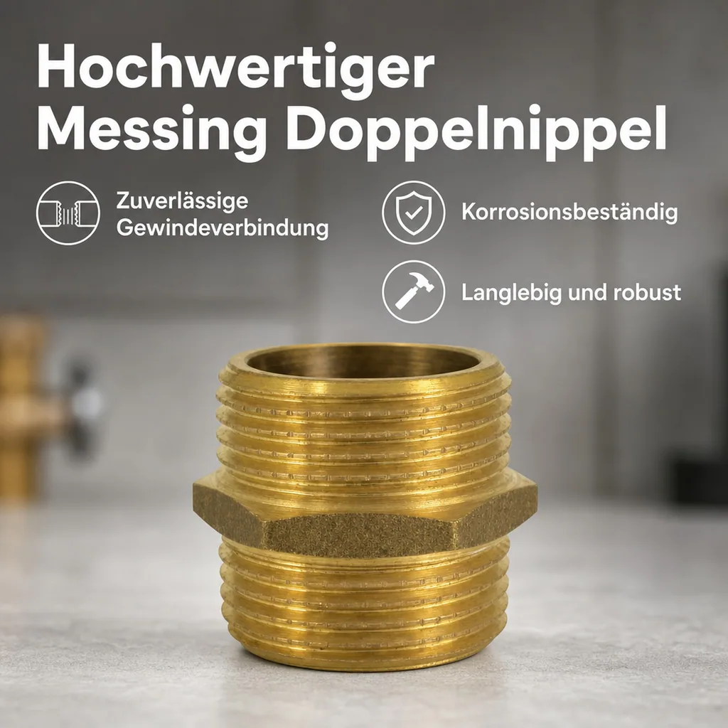 Doppelnippel 3/4 Zoll, Messing, Gewindefitting