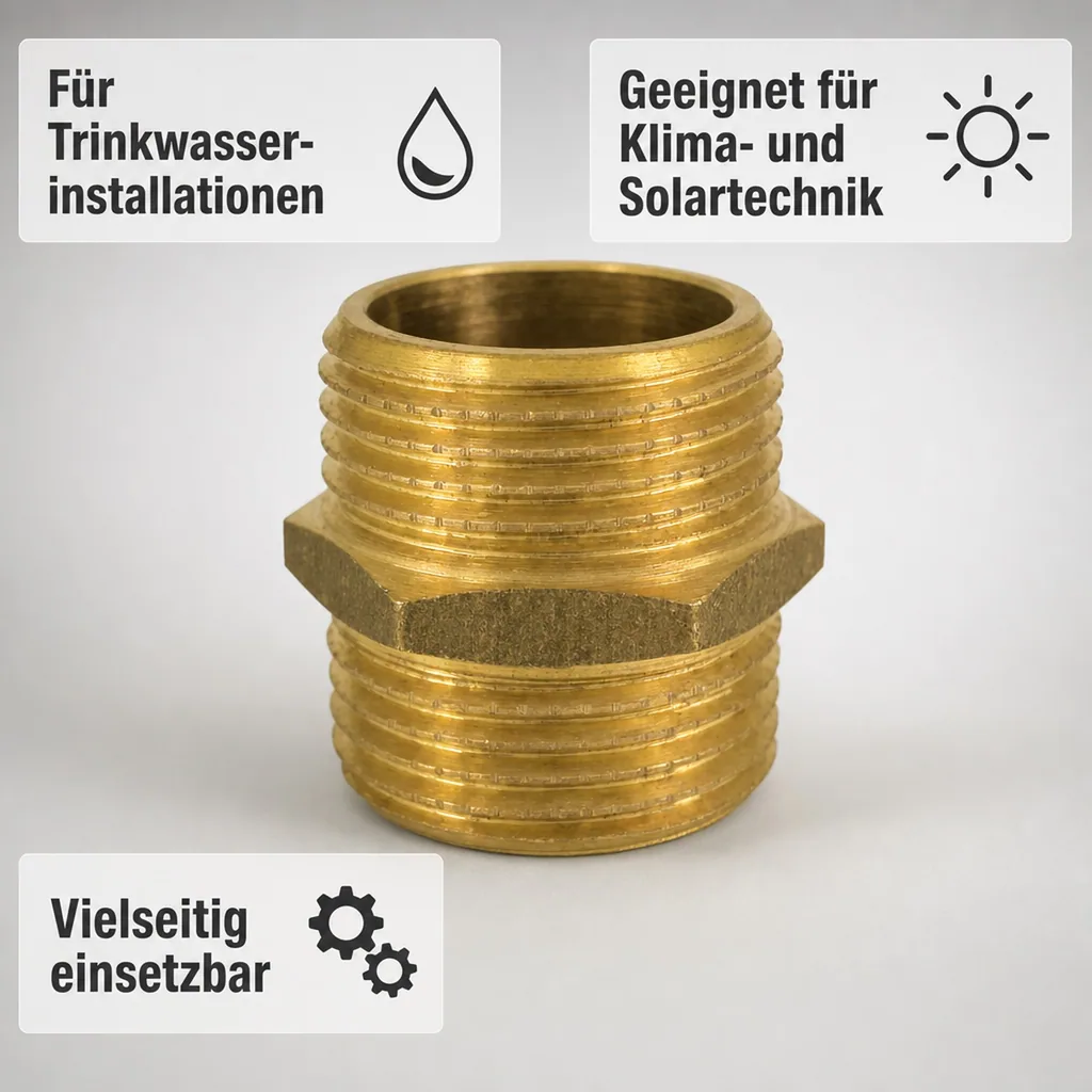 Doppelnippel 3/4 Zoll, Messing, Gewindefitting