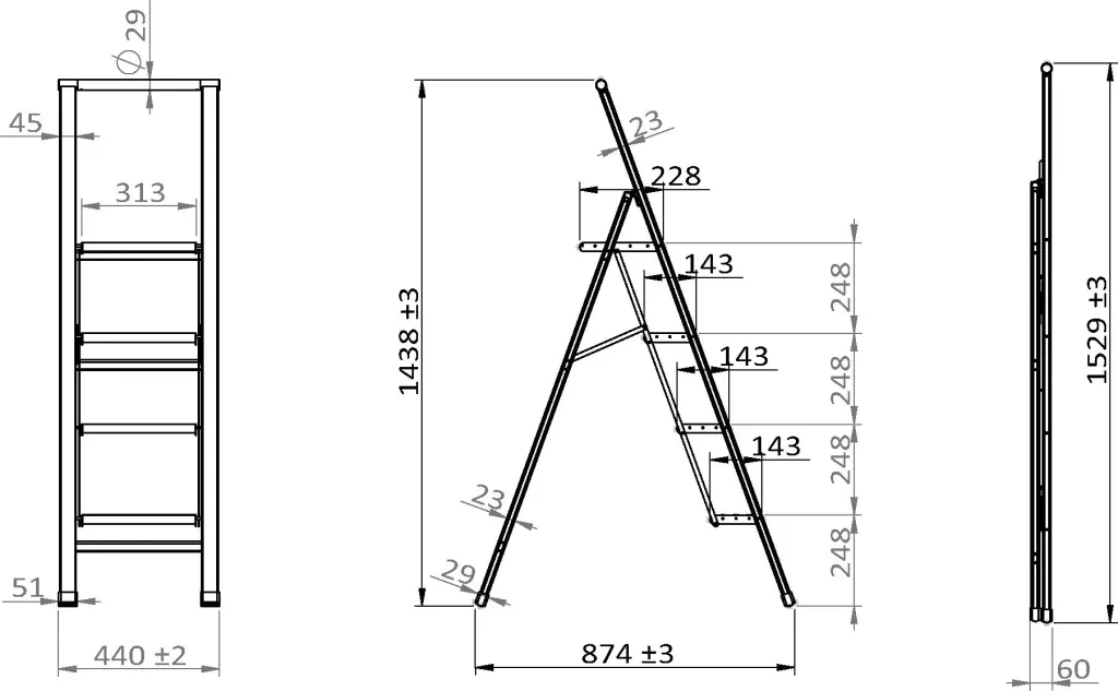Alu-Design Klapptrittleiter 1-stufig Silber, rutschfeste Haushaltsleiter, Sicherheits-Stehleiter