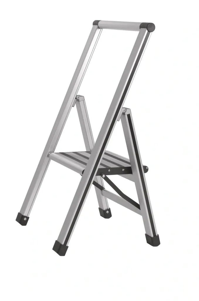 Alu-Design Klapptrittleiter 1-stufig Silber, rutschfeste Haushaltsleiter, Sicherheits-Stehleiter