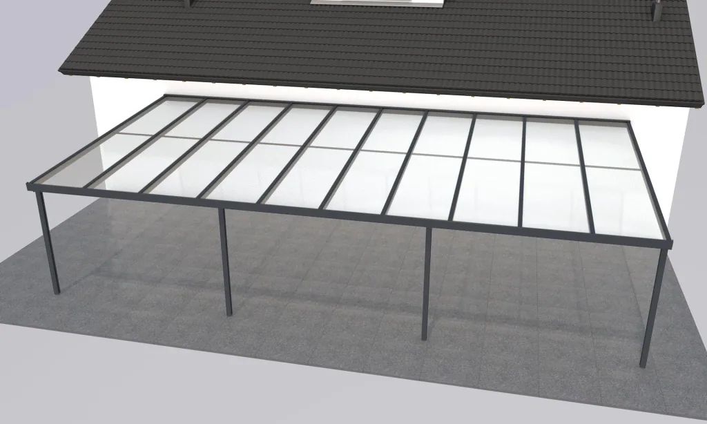 Terrassendach Premium, anthrazit, 10140 x 5060 mm - Acryl Stegplatten 16mm, klar