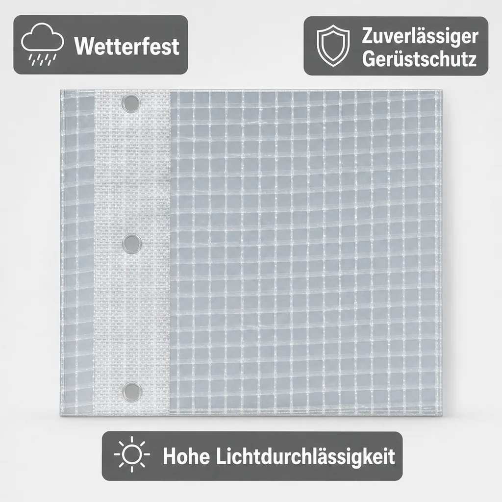 Gerüstplane, Gitterplane 3,20x10m, 200g/m², Weiss Transluzent, Reissfest, Wetterfest