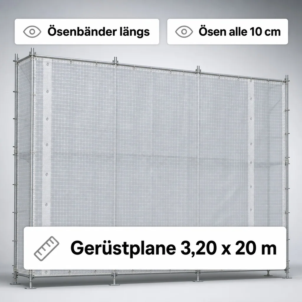 Gitterplane für Gerüste 3,20 x 20 m 200 g/m² Weiss/Transluzent