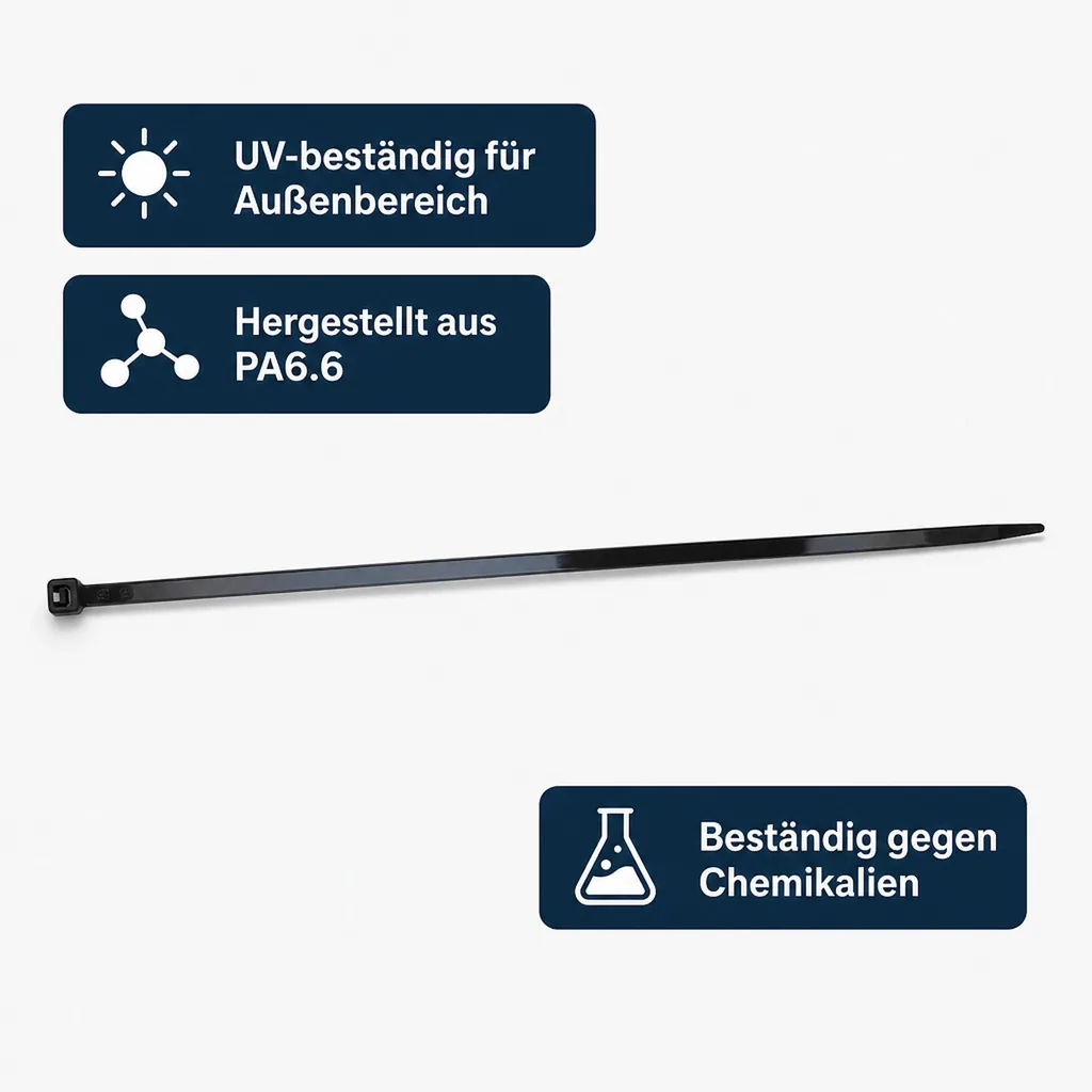 Kabelbinder schwarz, 100 Stück, 100x2,5mm, UV-beständig, PA6.6