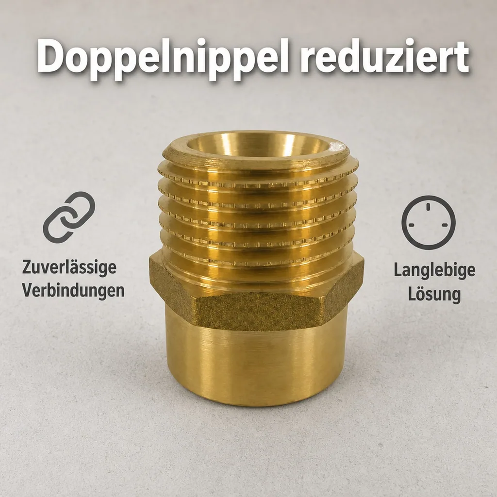 Messing Fitting, Doppelnippel reduziert, 1/2" IG x 3/4" AG, Gewindefitting Messing