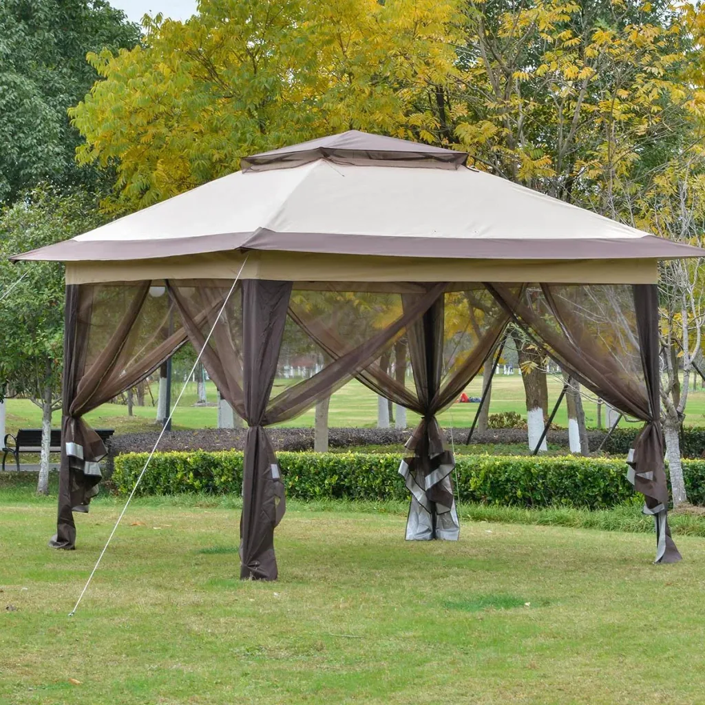 Gartenlaube faltbar - inkl. Tasche - Braun - 3,64 x 3,64 x 2,94 m