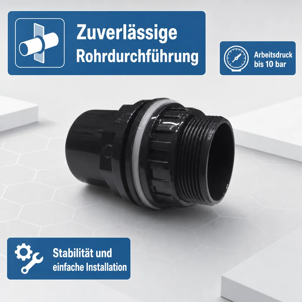 PVC Durchführung, Klebemuffe x AG 25/32 x 1", PN10