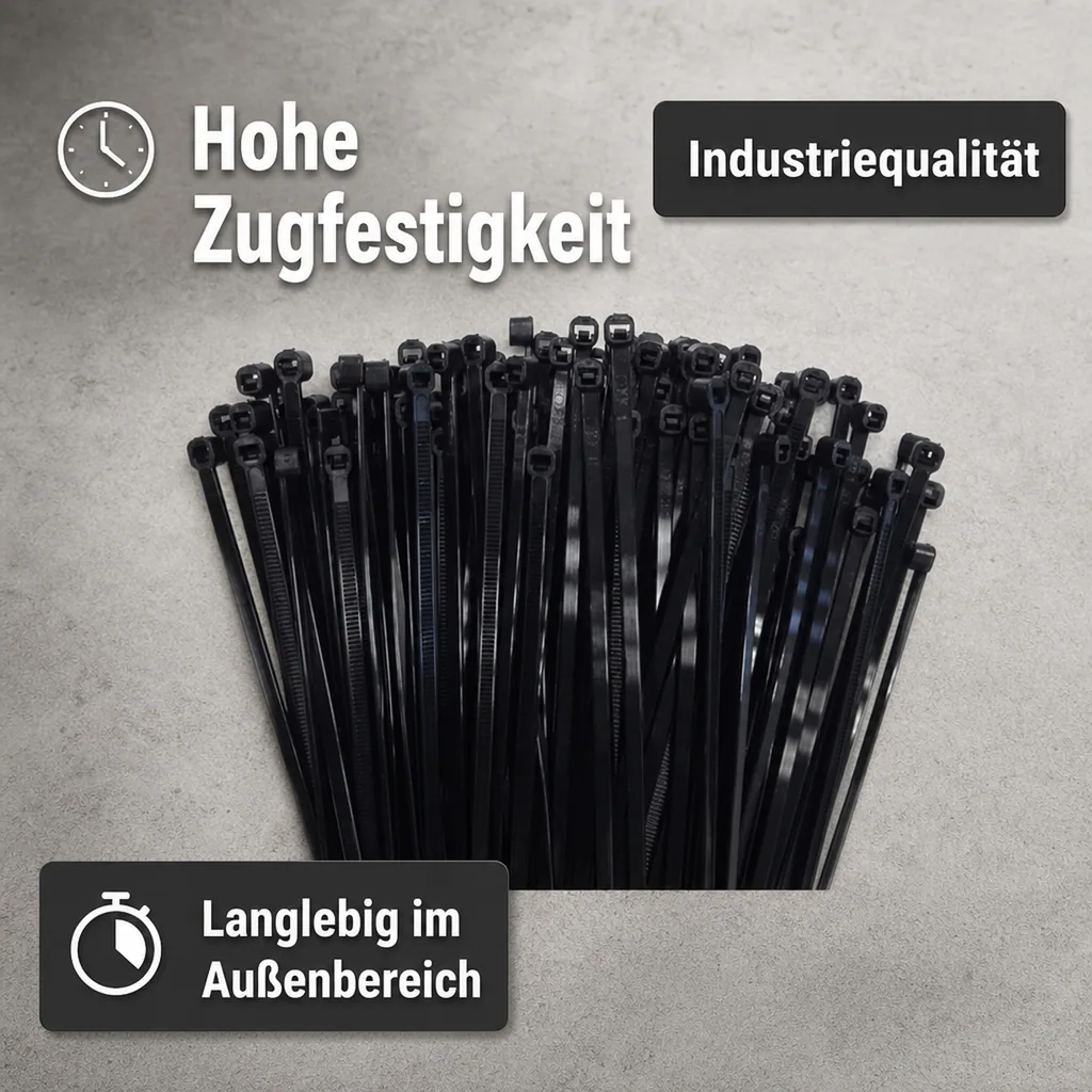 Kabelbinder 100 Stück 530x9mm, schwarz, UV-stabilisiert