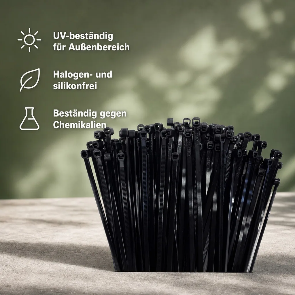 Kabelbinder 100 Stück 530x9mm, schwarz, UV-stabilisiert