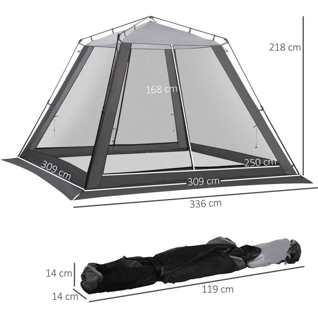 Gazebo für 6-8 Personen, Grau+Schwarz, 3 x 3 x 2 m