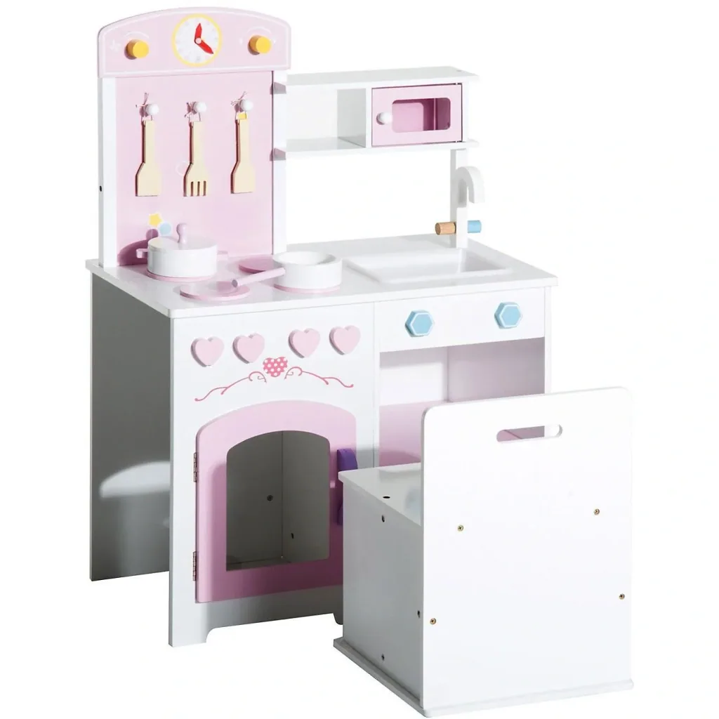 Kinderküche Spielküche mit Zubehör Hocker Holz Rosa