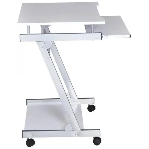 Schreibtisch Computertisch Bürotisch Rollbar mit Tastaturauszug Spanplatte, Stahl Weiß
