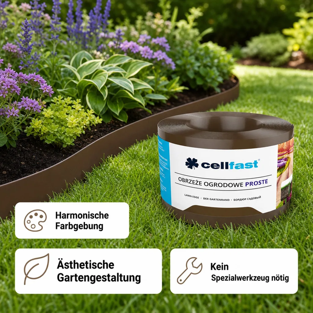 Rasenkante braun, 10 cm x 9 m, flexible Beeteinfassung, Gartengestaltung