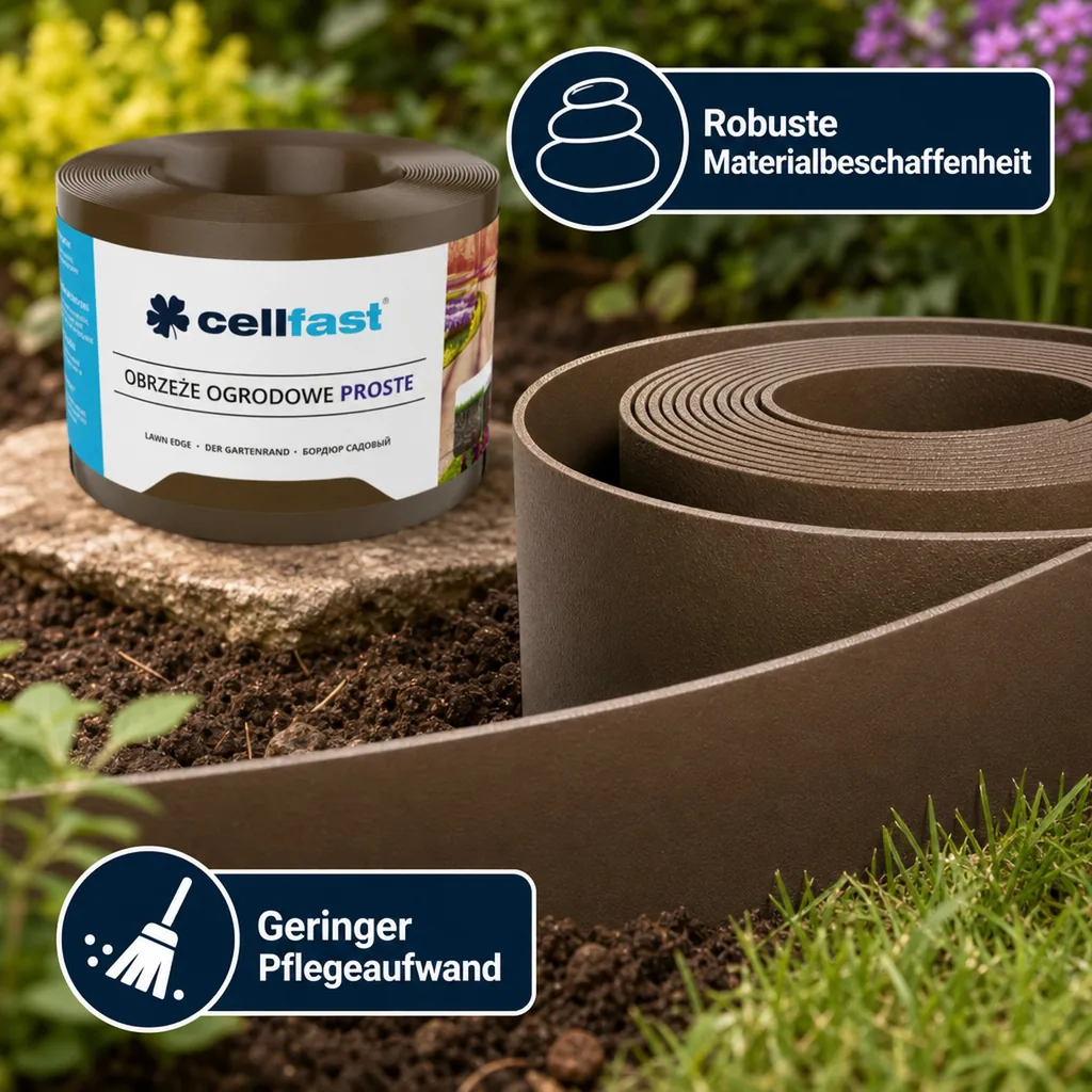 Rasenkante braun, 10 cm x 9 m, flexible Beeteinfassung, Gartengestaltung