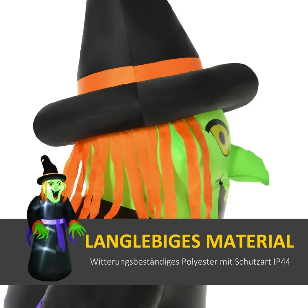 Aufblasbare Hexen Hexenkessel Figur Luftfigur Halloween Deko mit LED Beleuchtung Polyester Schwarz 100 x 100x 252 cm