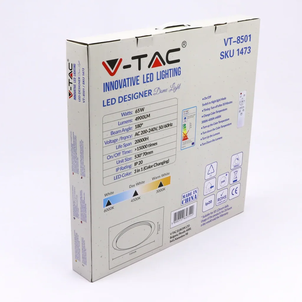 VT-8501 LED-Deckenleuchte mit Fernbedienung - 65W - Farbtemperatur einstellbar - F500