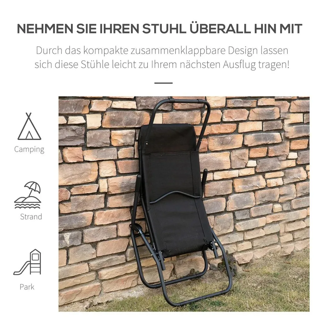 Liegestuhl klappbar Sonnenliege Gartenliege verstellbar Textilene Stahl Schwarz 62 x 143 x 97 cm