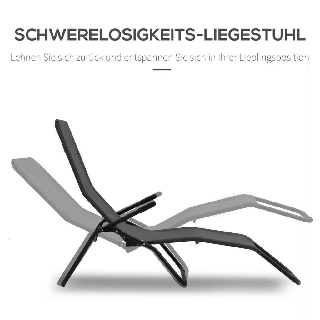 Liegestuhl klappbar Sonnenliege Gartenliege verstellbar Textilene Stahl Schwarz 62 x 143 x 97 cm