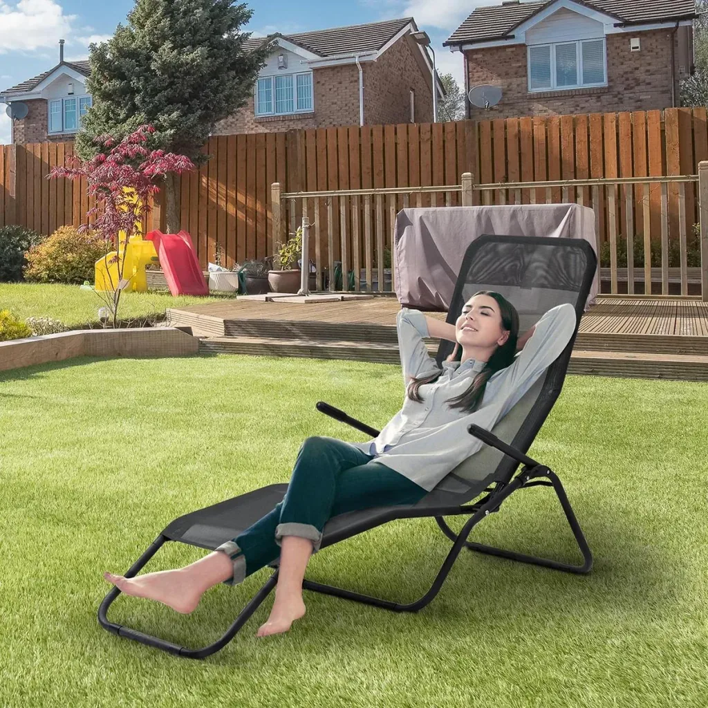 Liegestuhl klappbar Sonnenliege Gartenliege verstellbar Textilene Stahl Schwarz 62 x 143 x 97 cm
