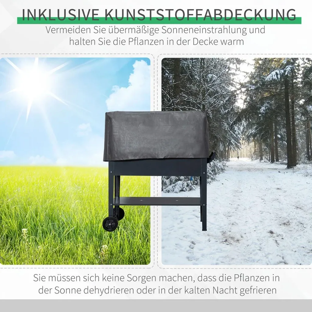 Hochbeet mit LED-Licht und Rädern dunkelgrau