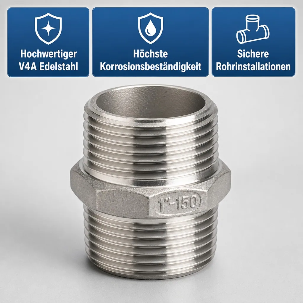 Edelstahl Doppelnippel, Gewindefitting Edelstahl 1 Zoll, Rohrnippel V4A
