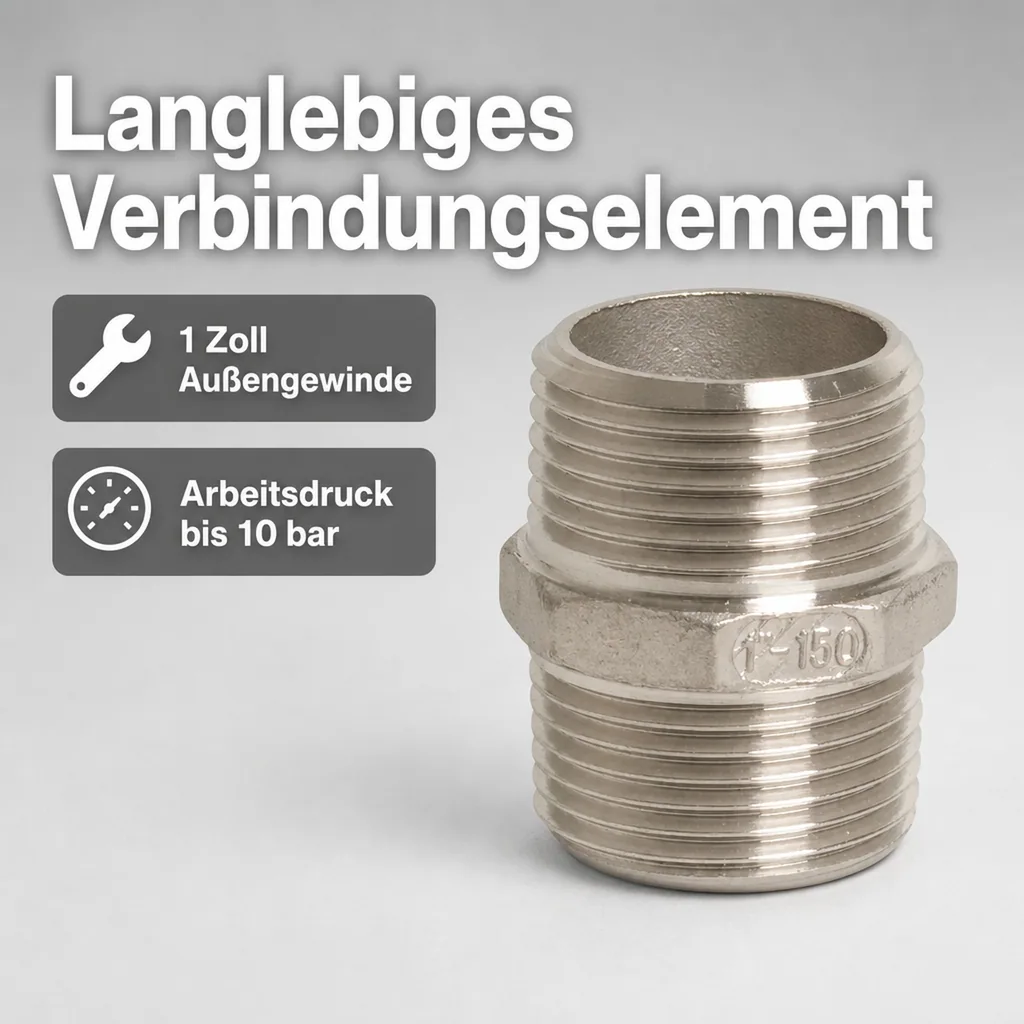 Edelstahl Doppelnippel, Gewindefitting Edelstahl 1 Zoll, Rohrnippel V4A