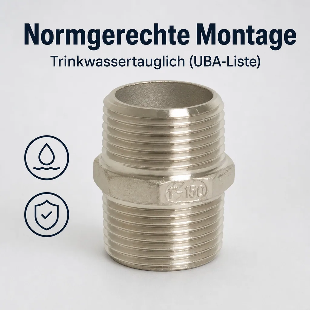 Edelstahl Doppelnippel, Gewindefitting Edelstahl 1 Zoll, Rohrnippel V4A