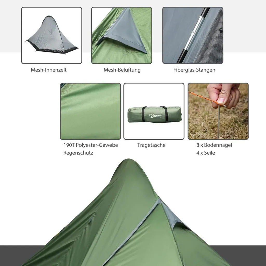 Campingzelt für 2 Personen dunkelgrün