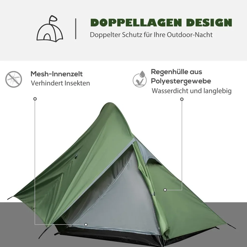Campingzelt für 2 Personen dunkelgrün