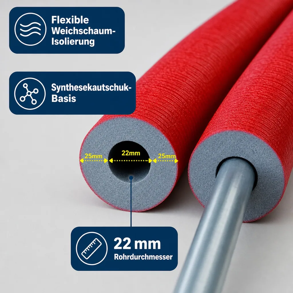 Rohrisolierung 22mm, Heizungsrohrisolierung, 2m, GEG Dämmung