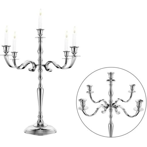 Kerzenständer silber glänzend Aluminium 40cm 5-armig Kandelaber