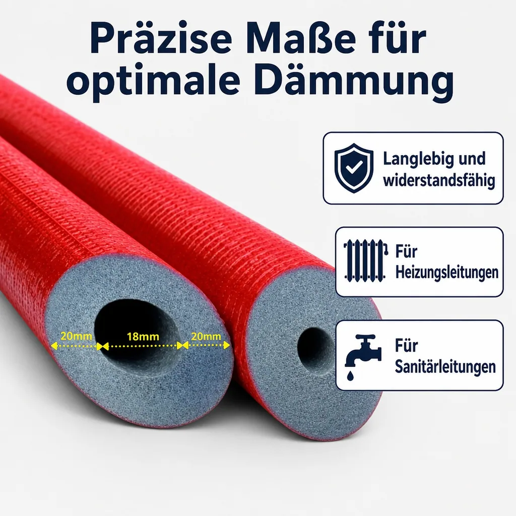 Rohrisolierung 18 mm, 20 mm Dämmung, grau, flexibel Ausführung