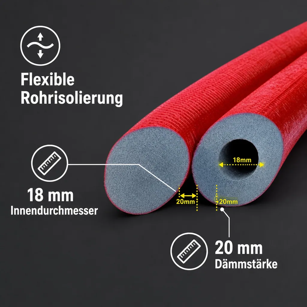 Rohrisolierung 18 mm, 20 mm Dämmung, grau, flexibel Ausführung