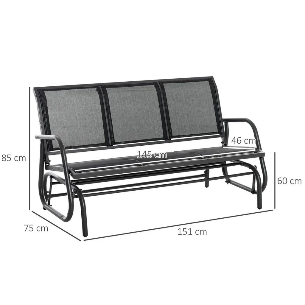 Schaukelbank 2-Sitzer Gartenbank Gartenschaukel Sitzbank Parkbank Metall Gartenmöbel Schwarz 151 x 75 x 85 cm