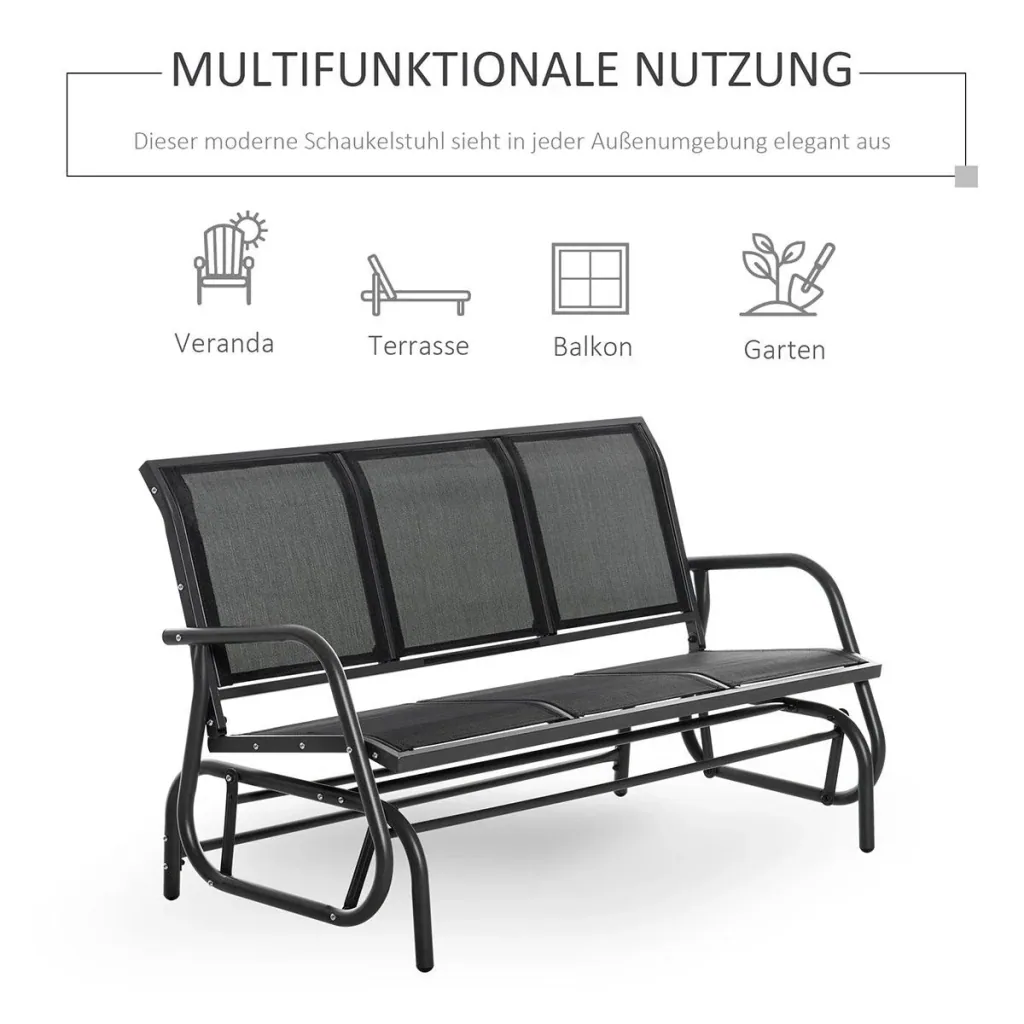 Schaukelbank 2-Sitzer Gartenbank Gartenschaukel Sitzbank Parkbank Metall Gartenmöbel Schwarz 151 x 75 x 85 cm