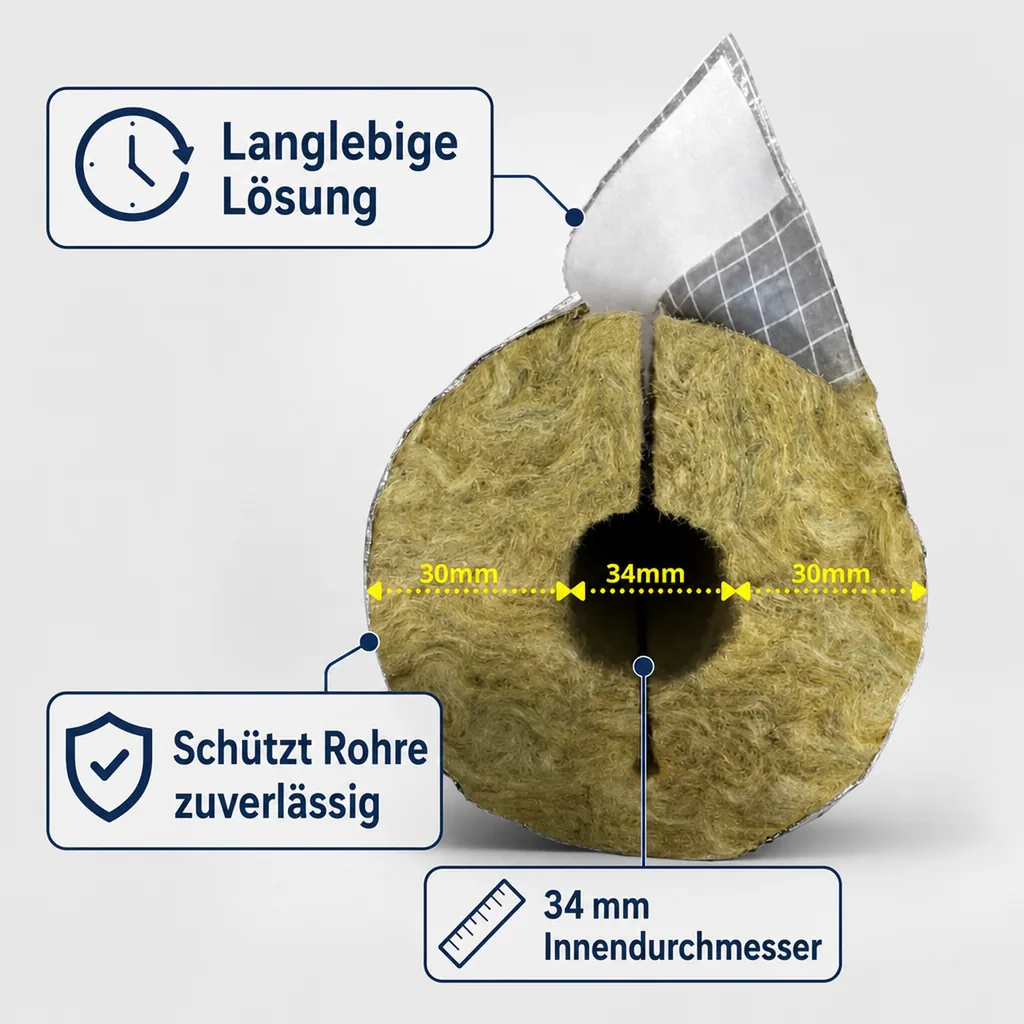 Rohrisolierung Steinwolle, 34x30mm, 1m, GEG 100%