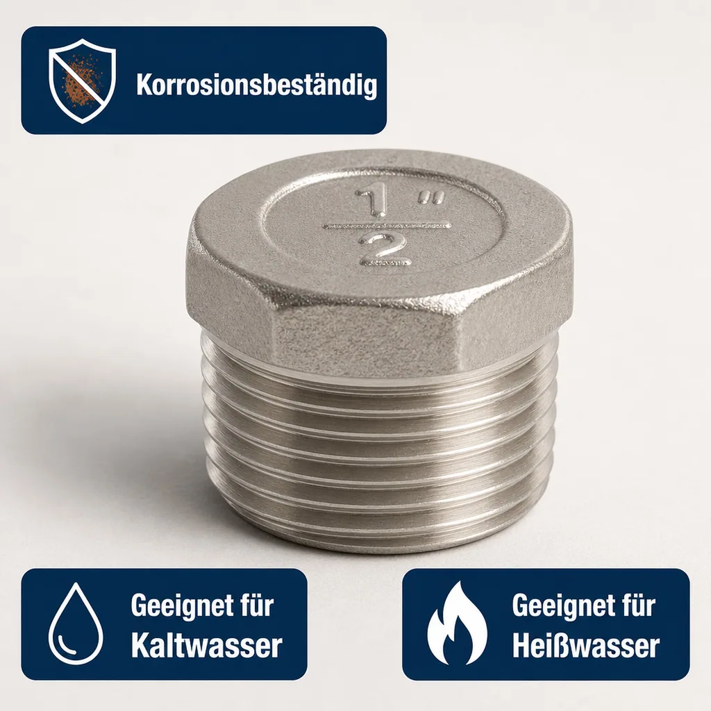 Edelstahl Stopfen, Gewinde Stopfen, 1/2 Zoll AG, 10 bar