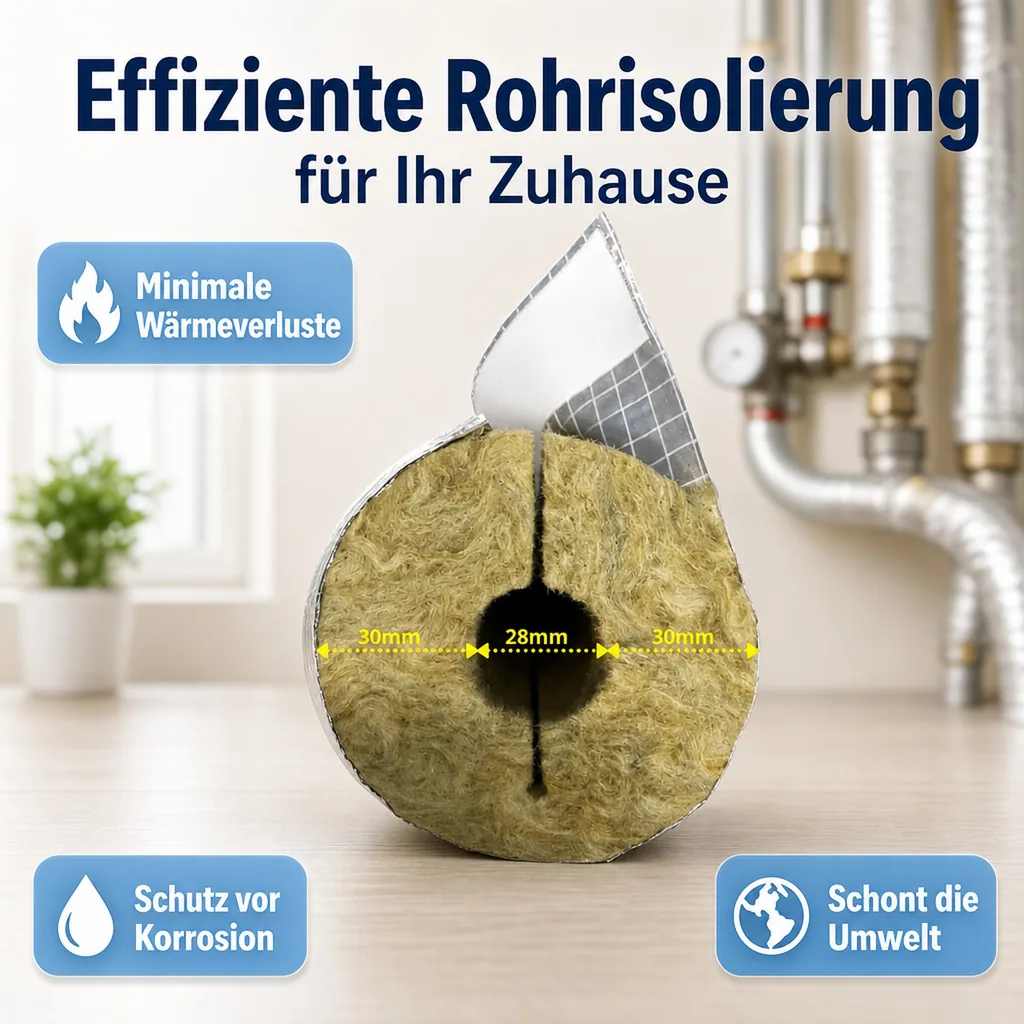 Rohrisolierung Steinwolle, ALU, 28x30mm, 1m, GEG 100%