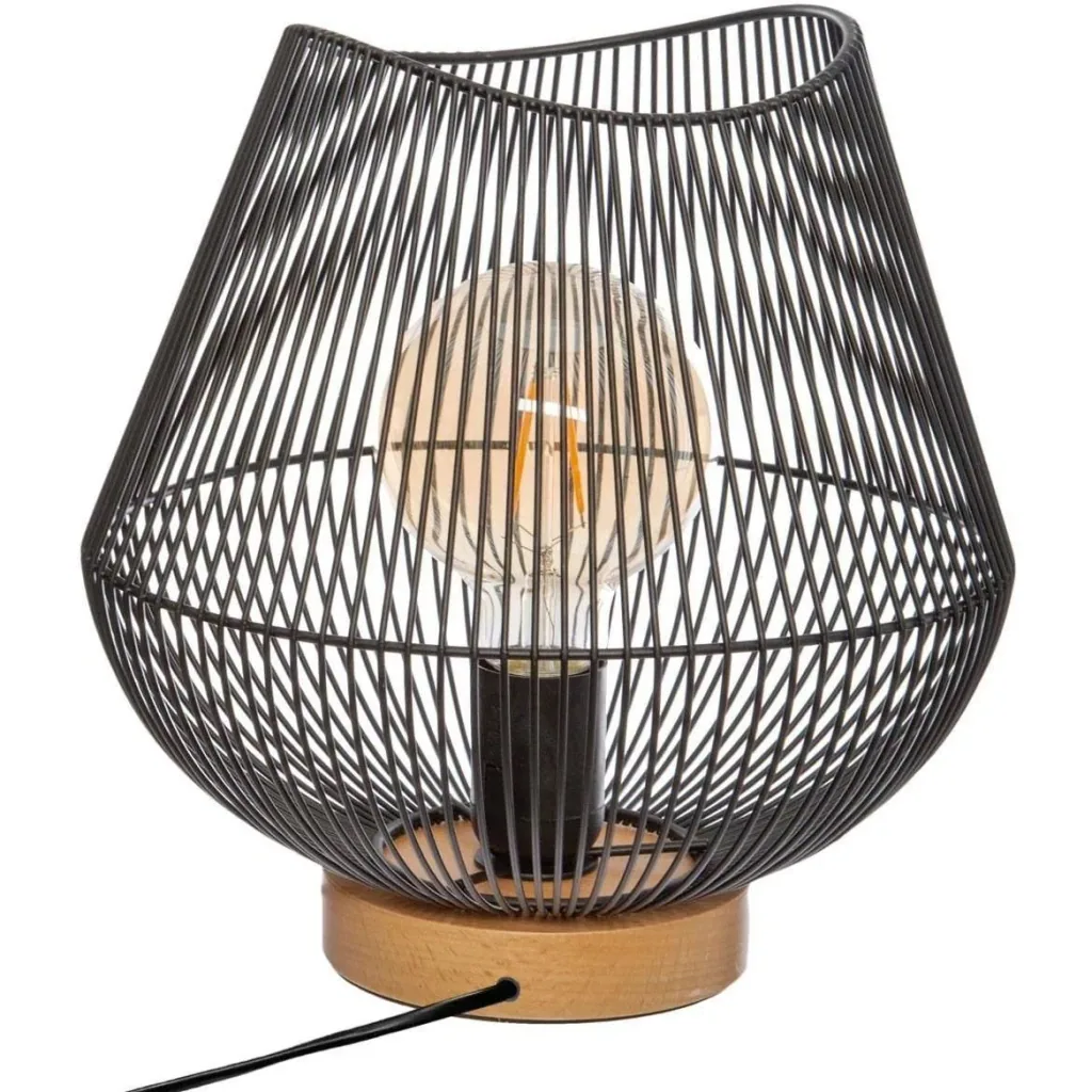 Tischleuchte mit Holzfuß - 28 cm - Schwarz