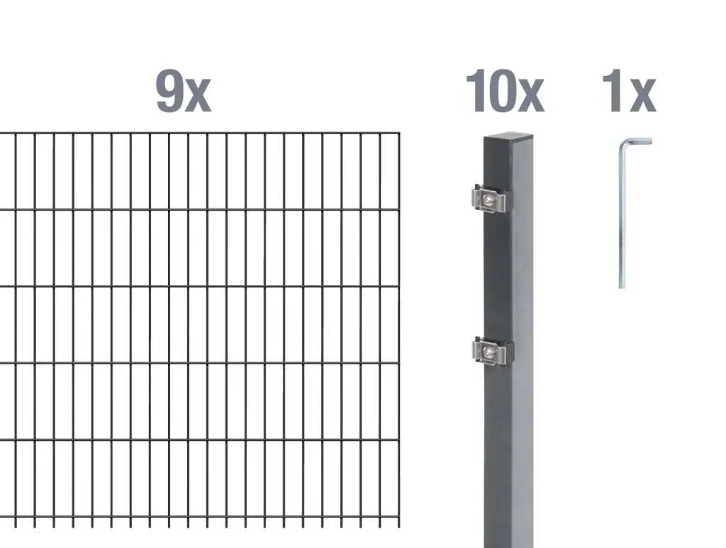 Doppelstabmattenzaun Komplettset, anthrazit, Höhe 160 cm, Länge 18 m