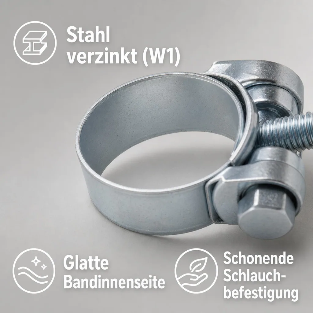 Schlauchschelle, Gelenkbolzenschelle 17-19mm, verzinkt, DIN 3017