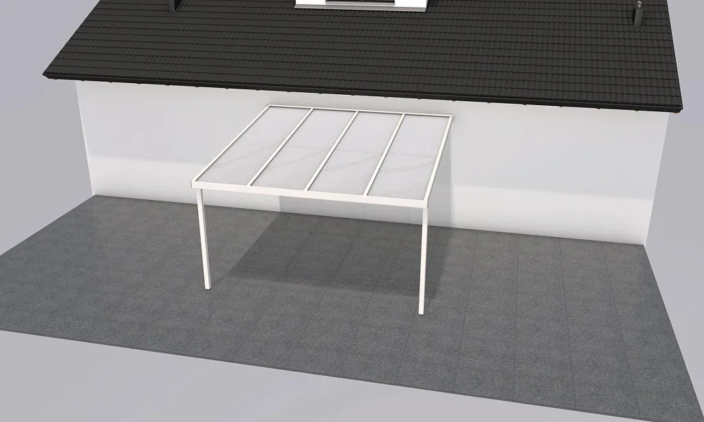 Terrassendach Premium, weiß, 4102 x 4060 mm - Polycarbonat Stegplatten 16 mm, weiß gestreift
