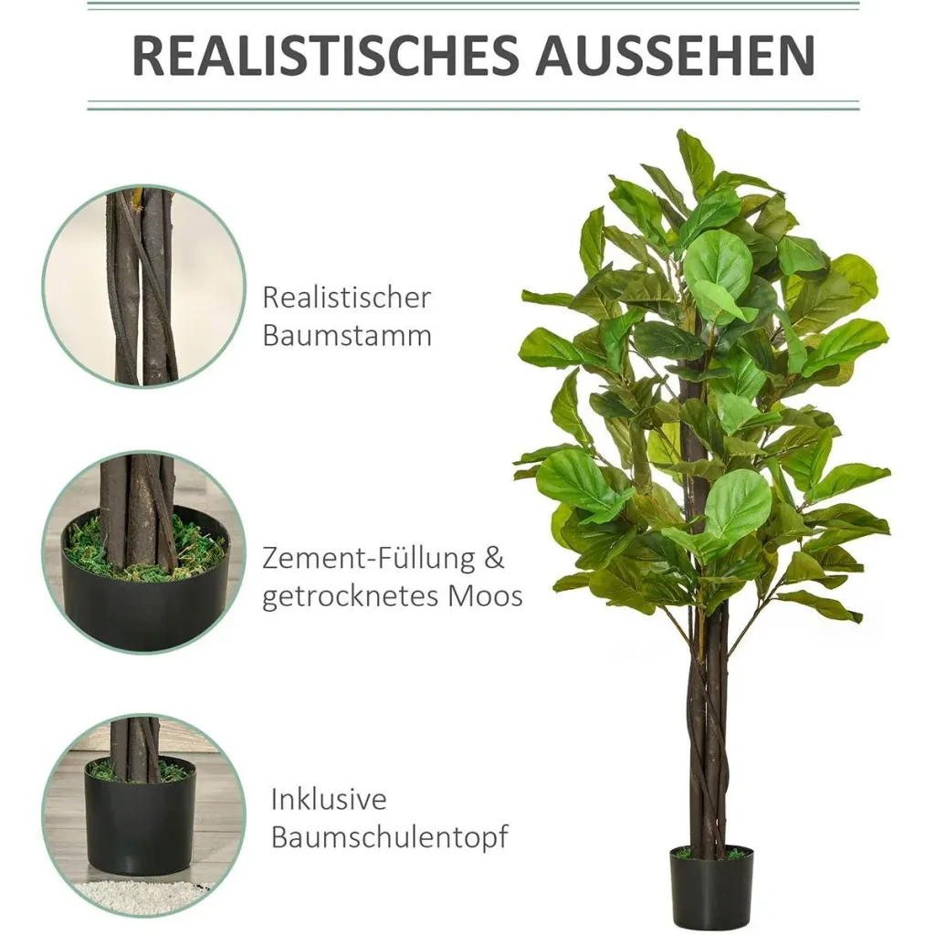 künstliche Pflanzen 155 cm künstlicher Feigenbaum Kunstpflanze Zimmerpflanze Dekopflanze Büropflanze Kunststofftopf für