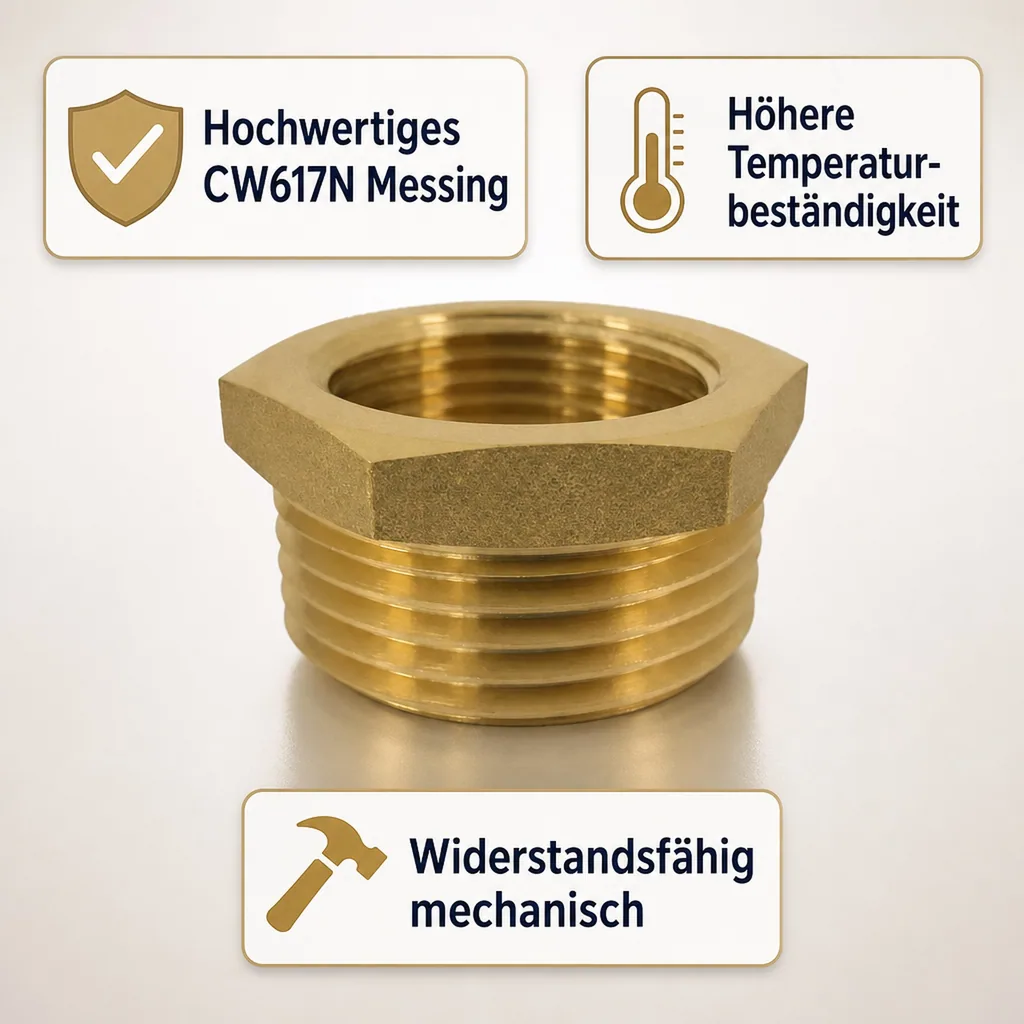 Messingfitting, Reduzierstück, Gewindefitting 1 1/4" AG x 1" IG