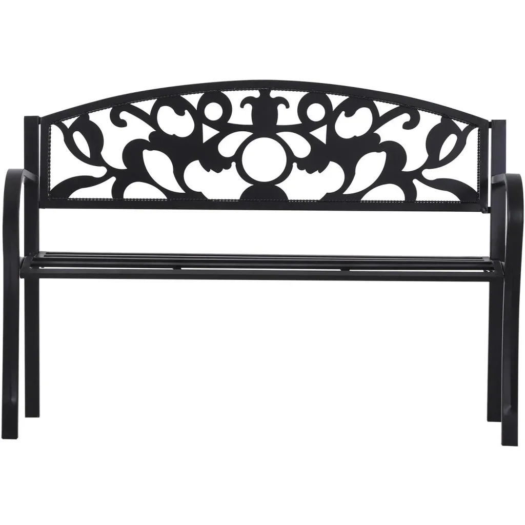2-Sitzer Sitzbank Gartenbank Metallbank mit Armlehne Landhausstil Metall Schwarz 128 x 50 x 91 cm