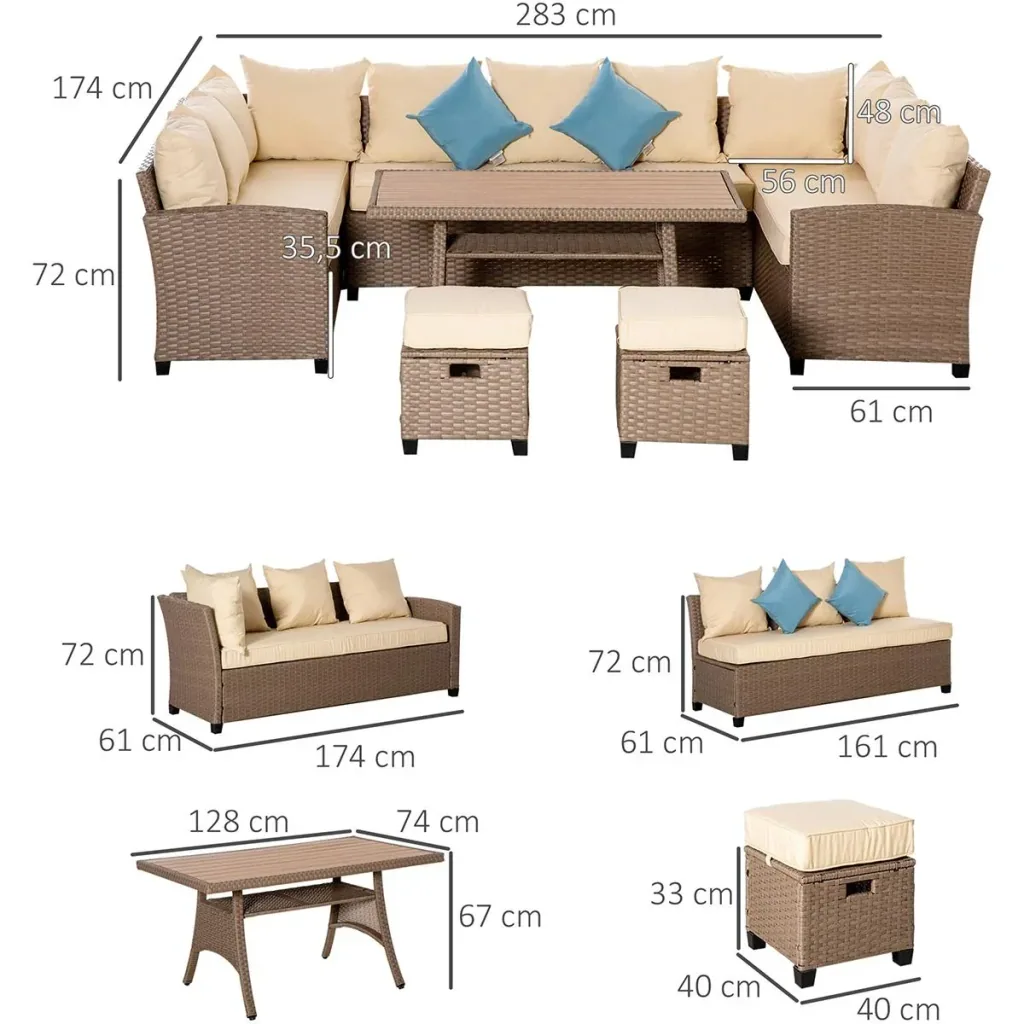 6-teilige PE-Rattan-Sofagarnitur inkl. Kissen