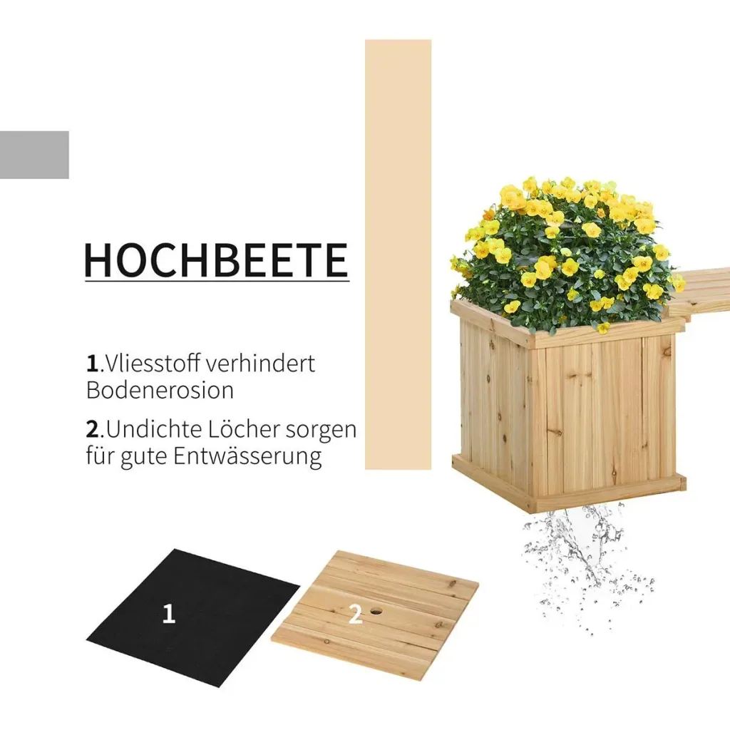 Gartenbank mit 2 Pflanzkasten Holz Sitzbank mit Blumenkasten Garten Holzbank Parkbank Natur 176 x 38 x 40 cm