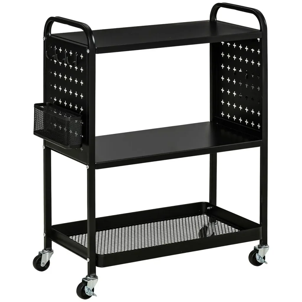 Servierwagen mit 3 Etagen, Stahl, schwarz, 70 x 33,4 x 80,5 cm